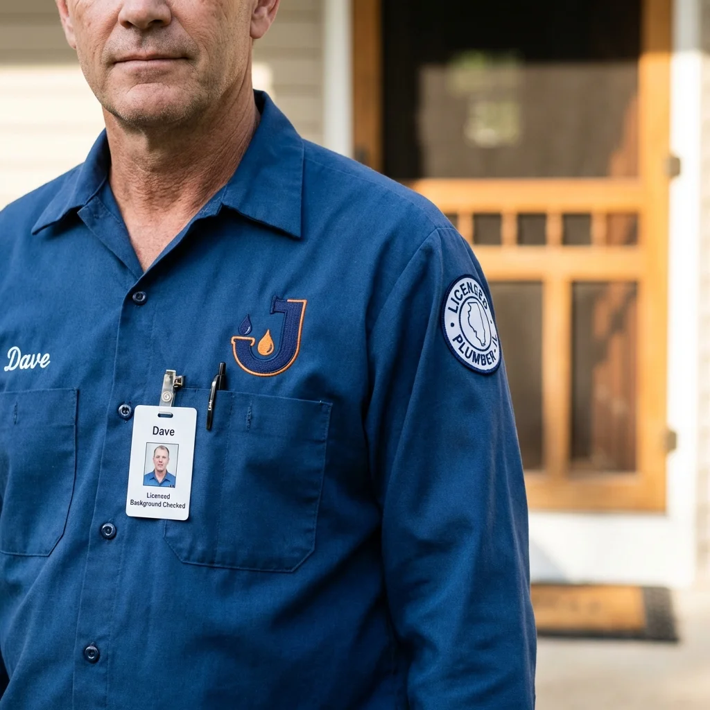 Licensed plumber showing ID badge in Poteau, OK