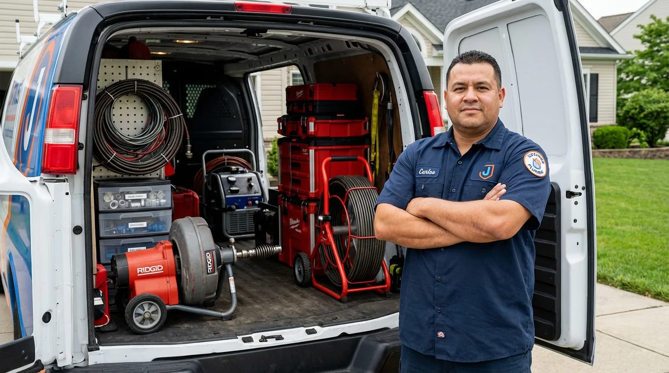 Professional drain cleaning equipment and Johns Plumbing LLC plumber in Poteau