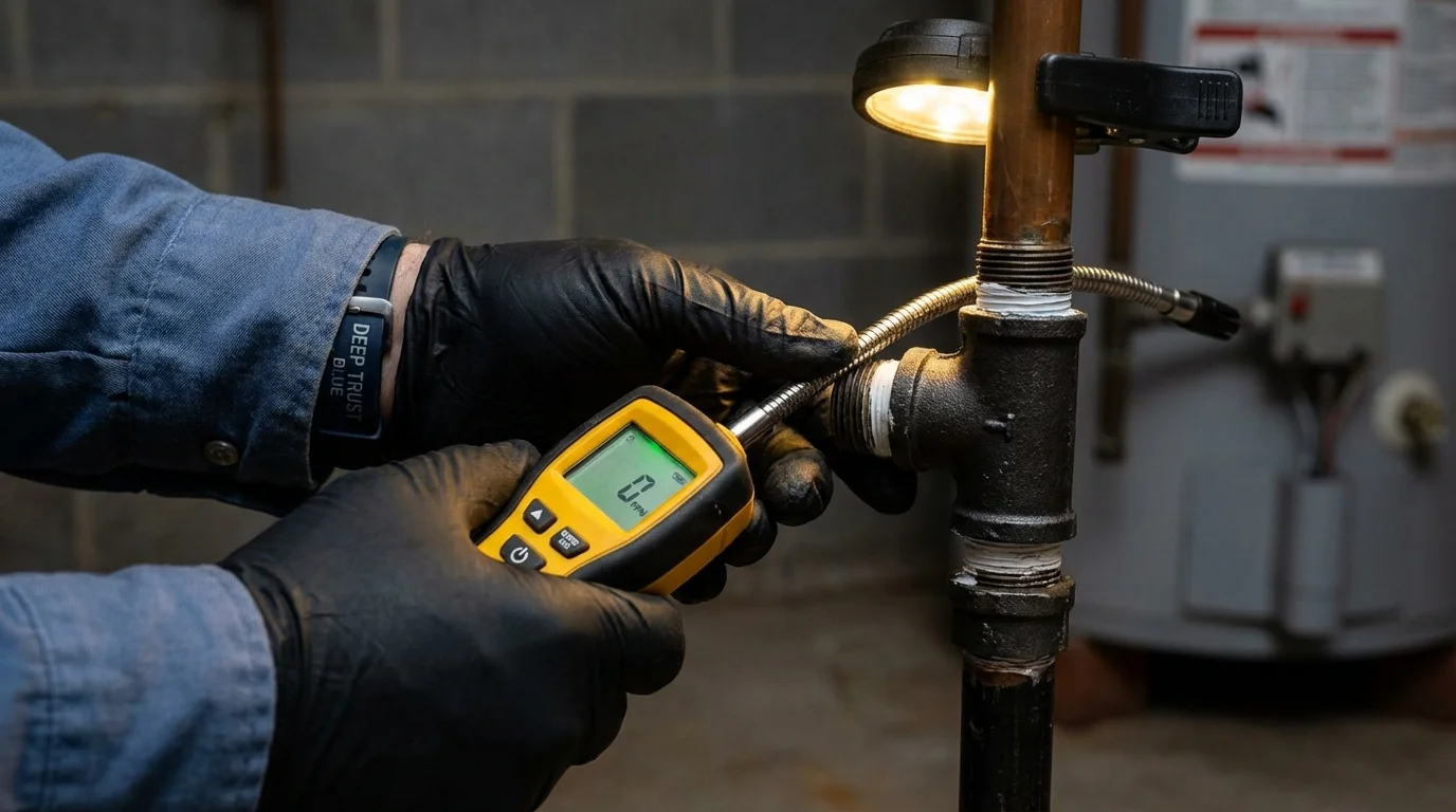 Gas leak detection with electronic sniffer by Johns Plumbing LLC in Poteau