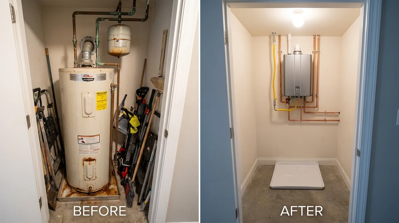 Tank water heater versus wall-mounted tankless unit comparison for Poteau, OK homeowners