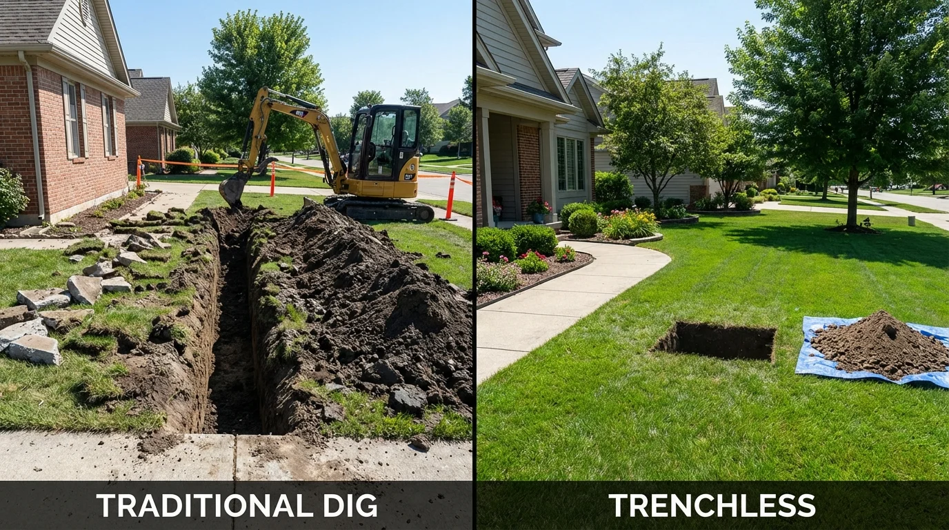 Trenchless sewer repair with minimal yard damage versus traditional excavation in Poteau, OK